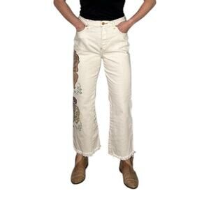 FREE PEOPLE We The Free Rising Sun Jean Cream White High Rise Button Fly Size 27